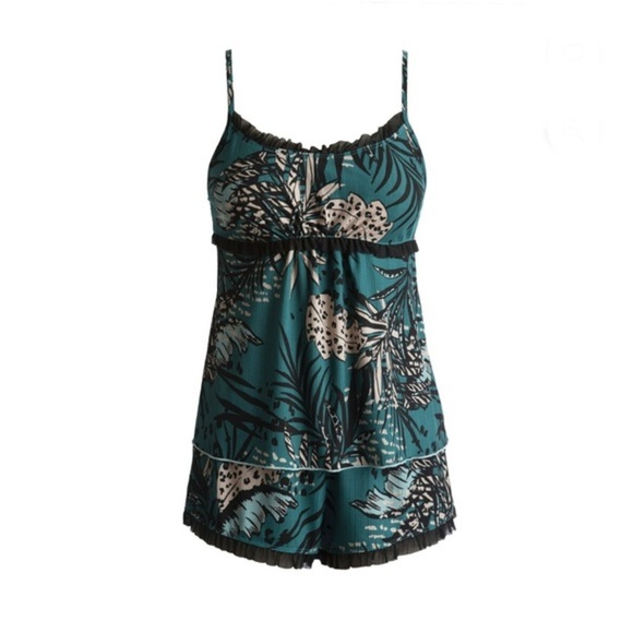 2piece Green floral lace trim camisole & shorts mesh pajama set size small new - Picture 6 of 6